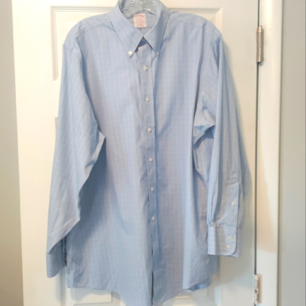 Brooks Brothers Blue And White Pinstripe 100% Cotton Dress Shirt, Size: 17-34